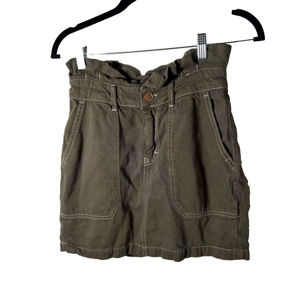 Free People Skirt Women's 2 Green Mini Pocket Casual Denim Olive Cargo